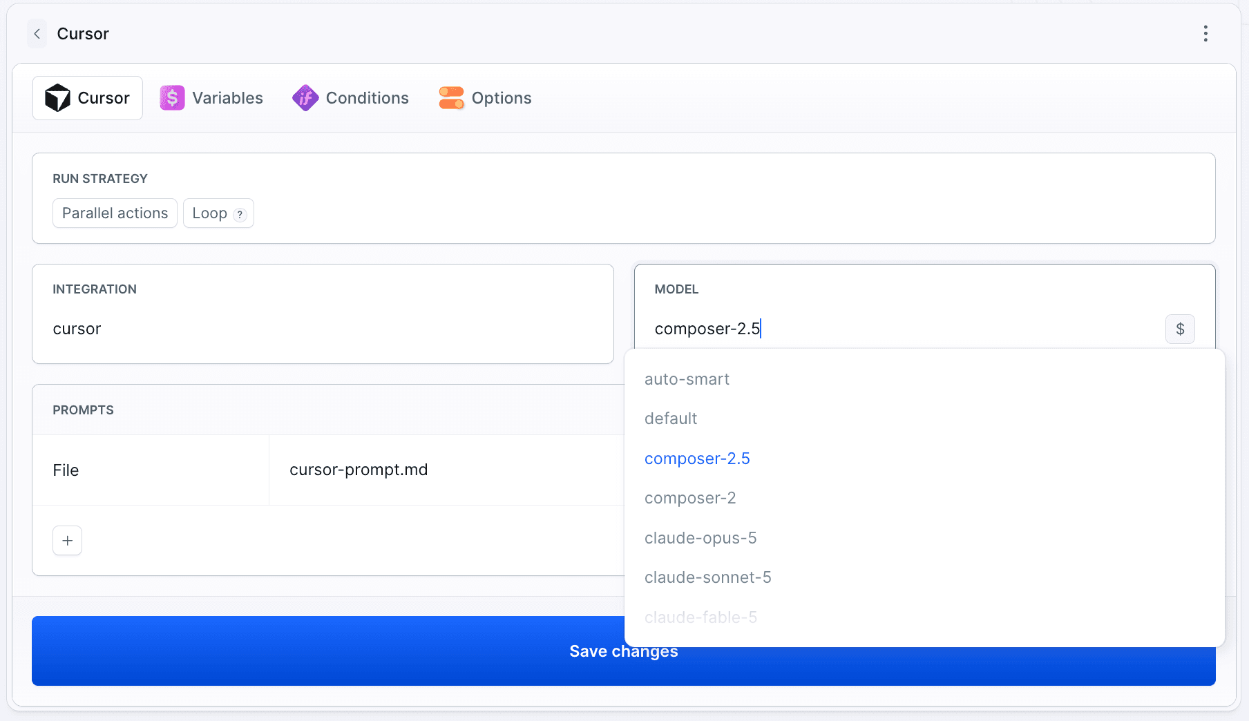 Picking the model for the Cursor action