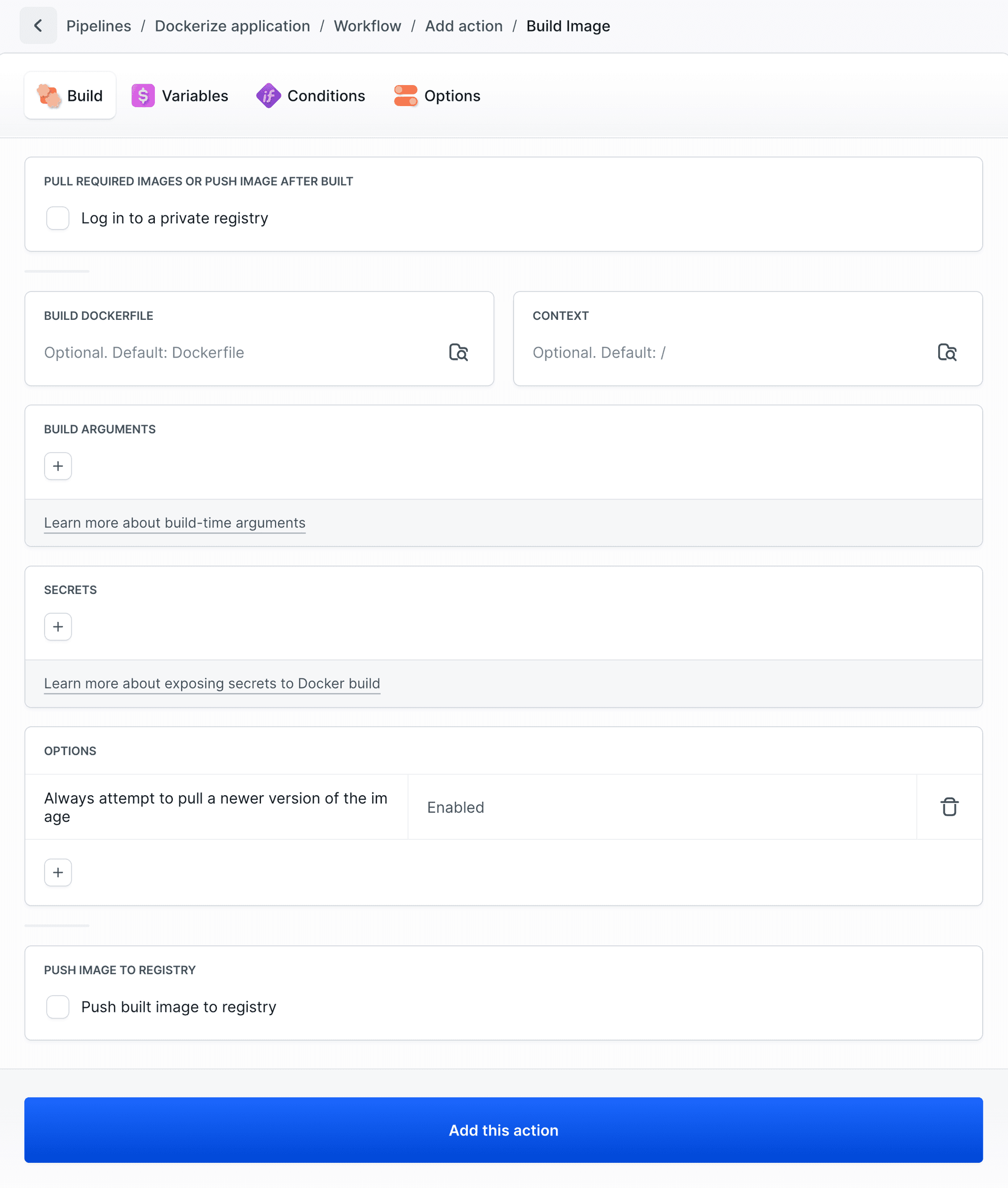 Configuring Docker build details