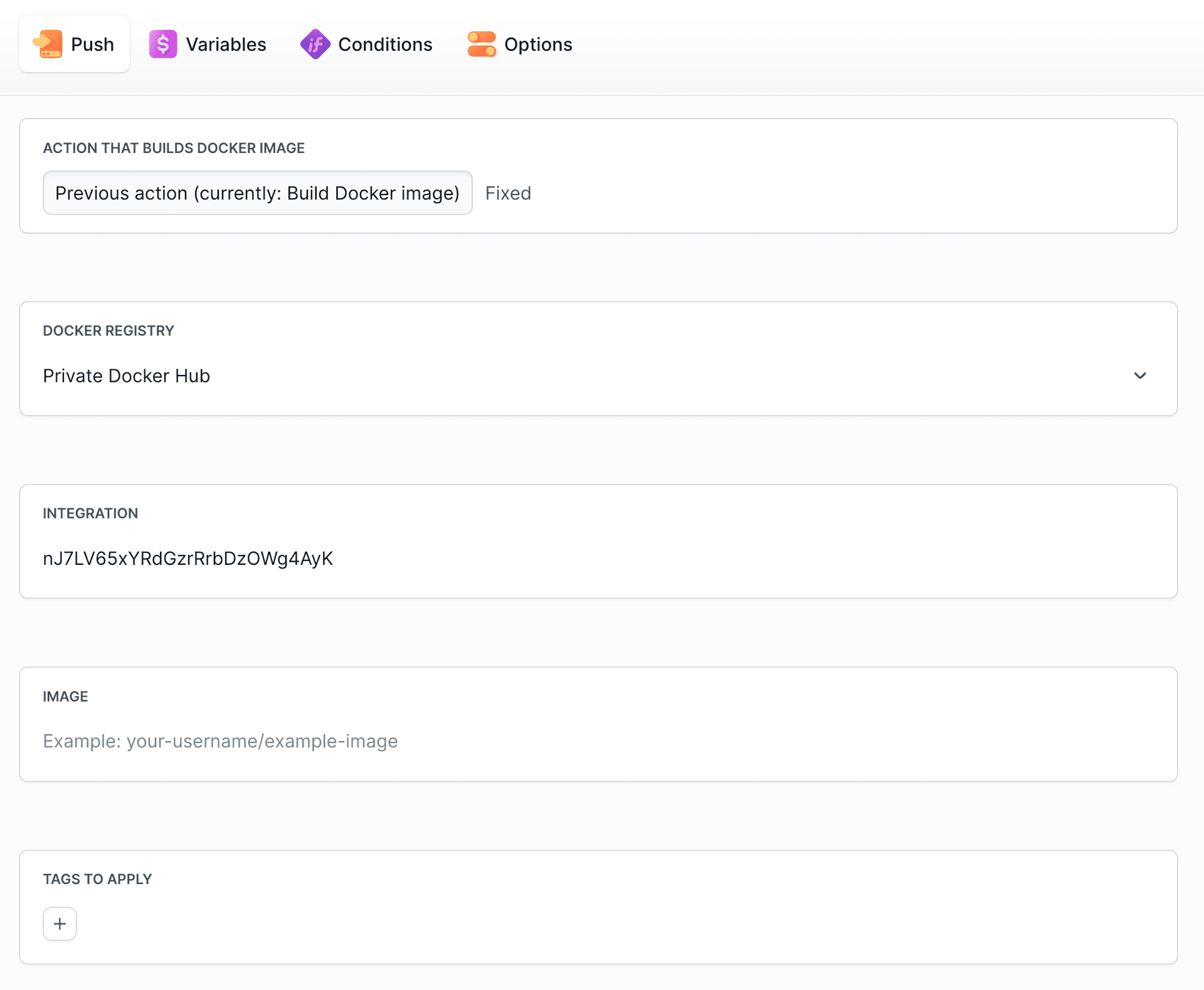 Docker action configuration