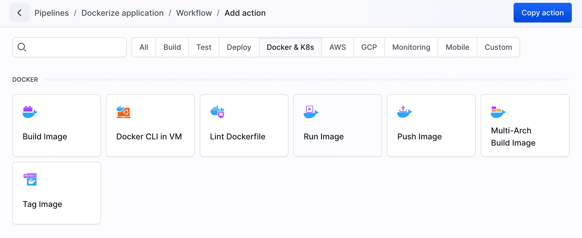 Adding Run Docker image action