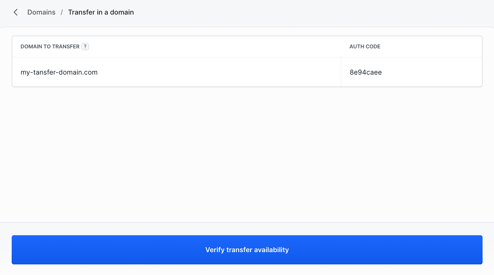 Domain transfer form