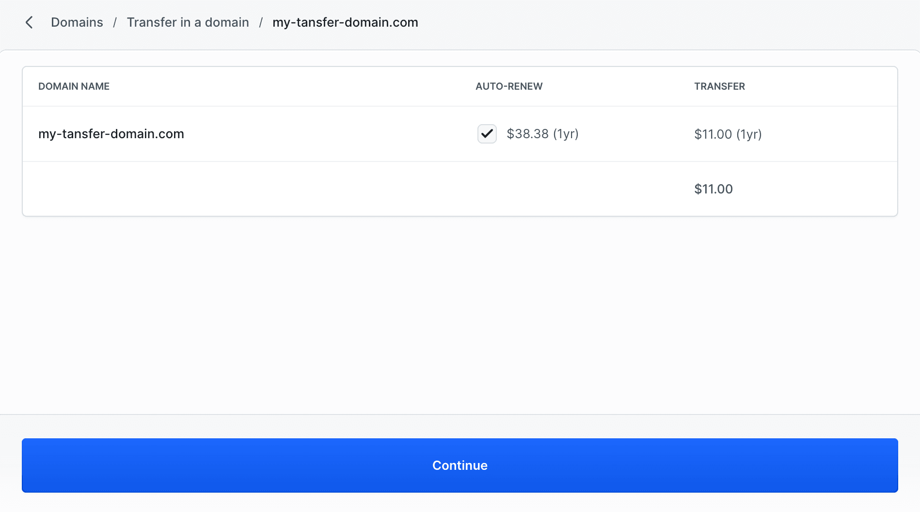 Transfer summary