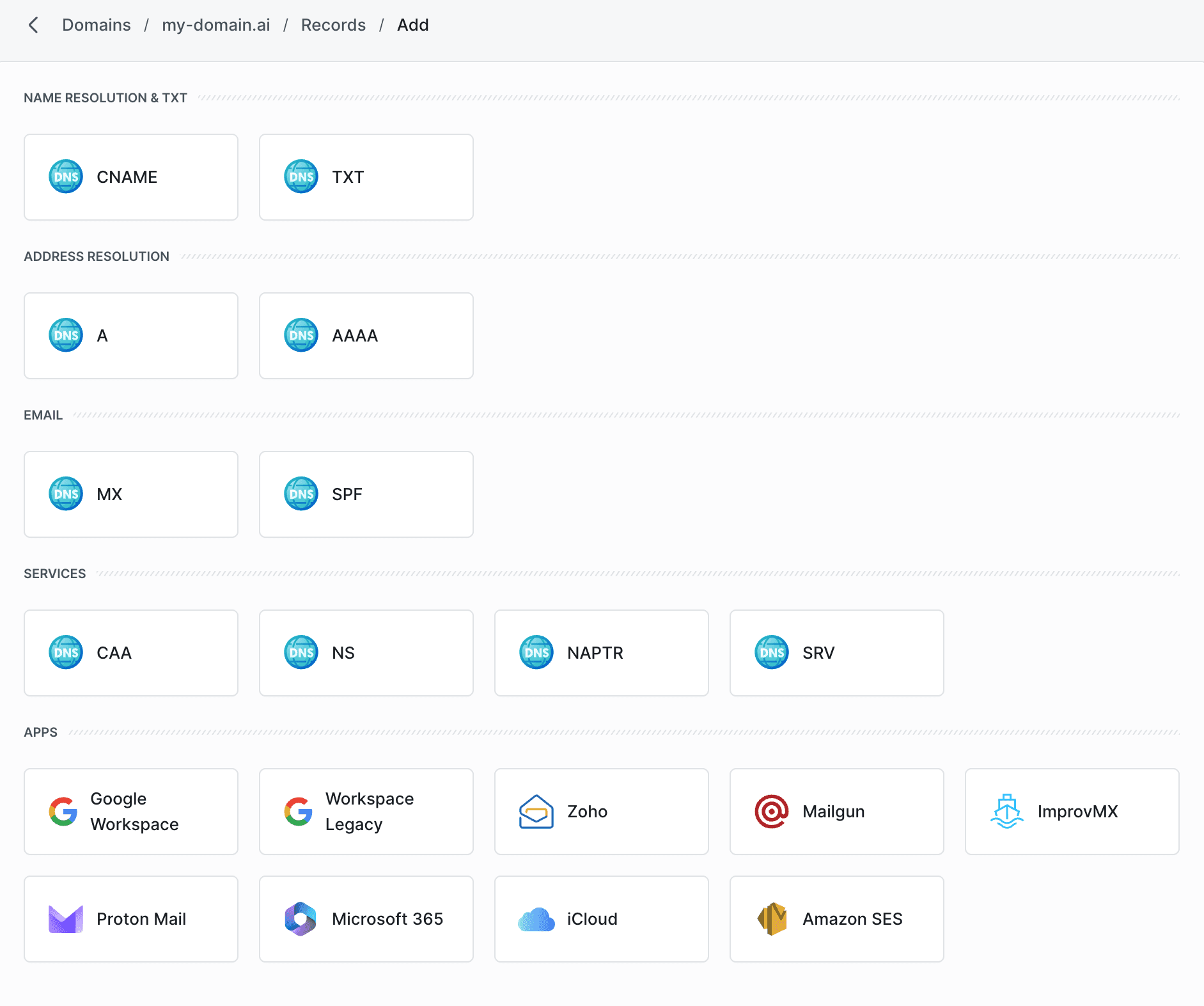 List of records and integrations
