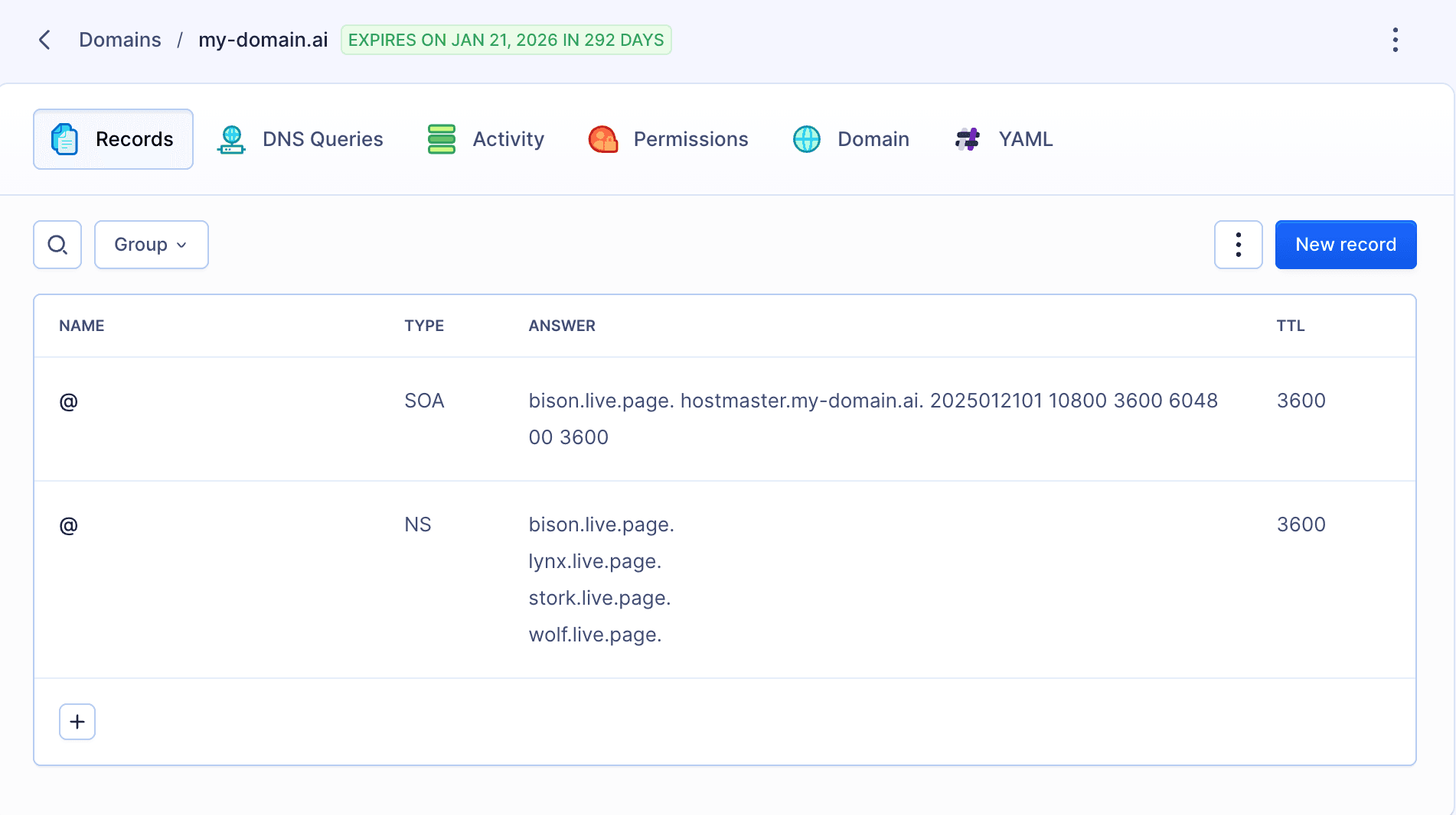 Default DNS records