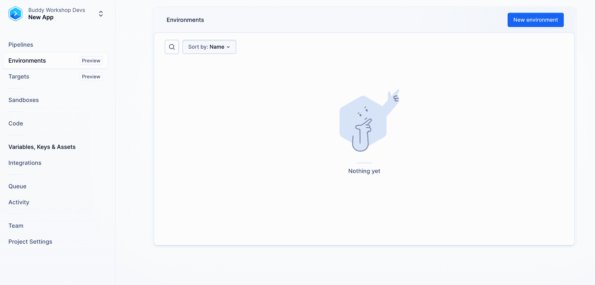 Empty environments tab
