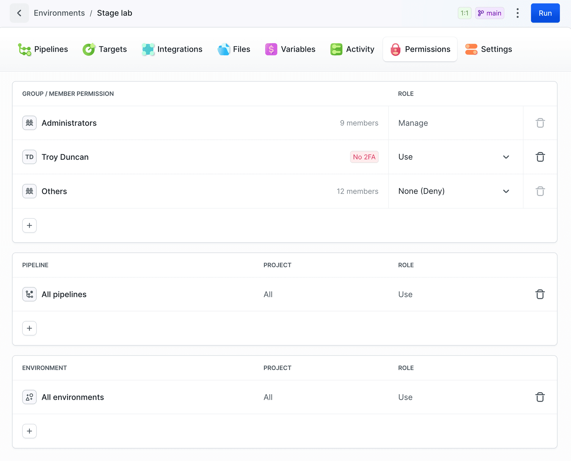 Custom Permissions in Environment