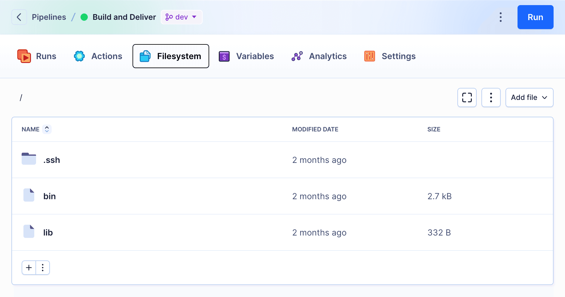 Pipeline filesystem view