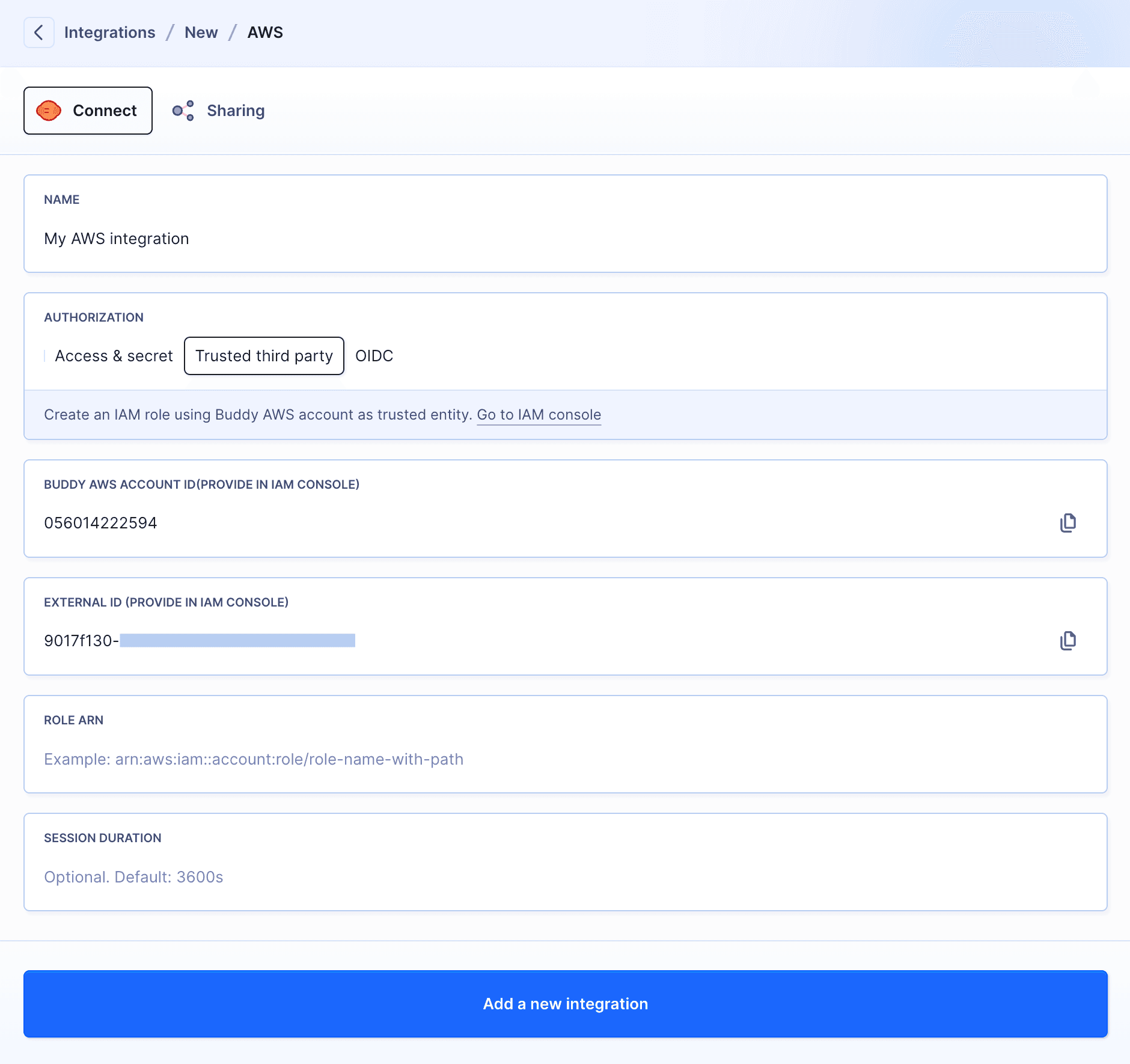 AWS integration configuration