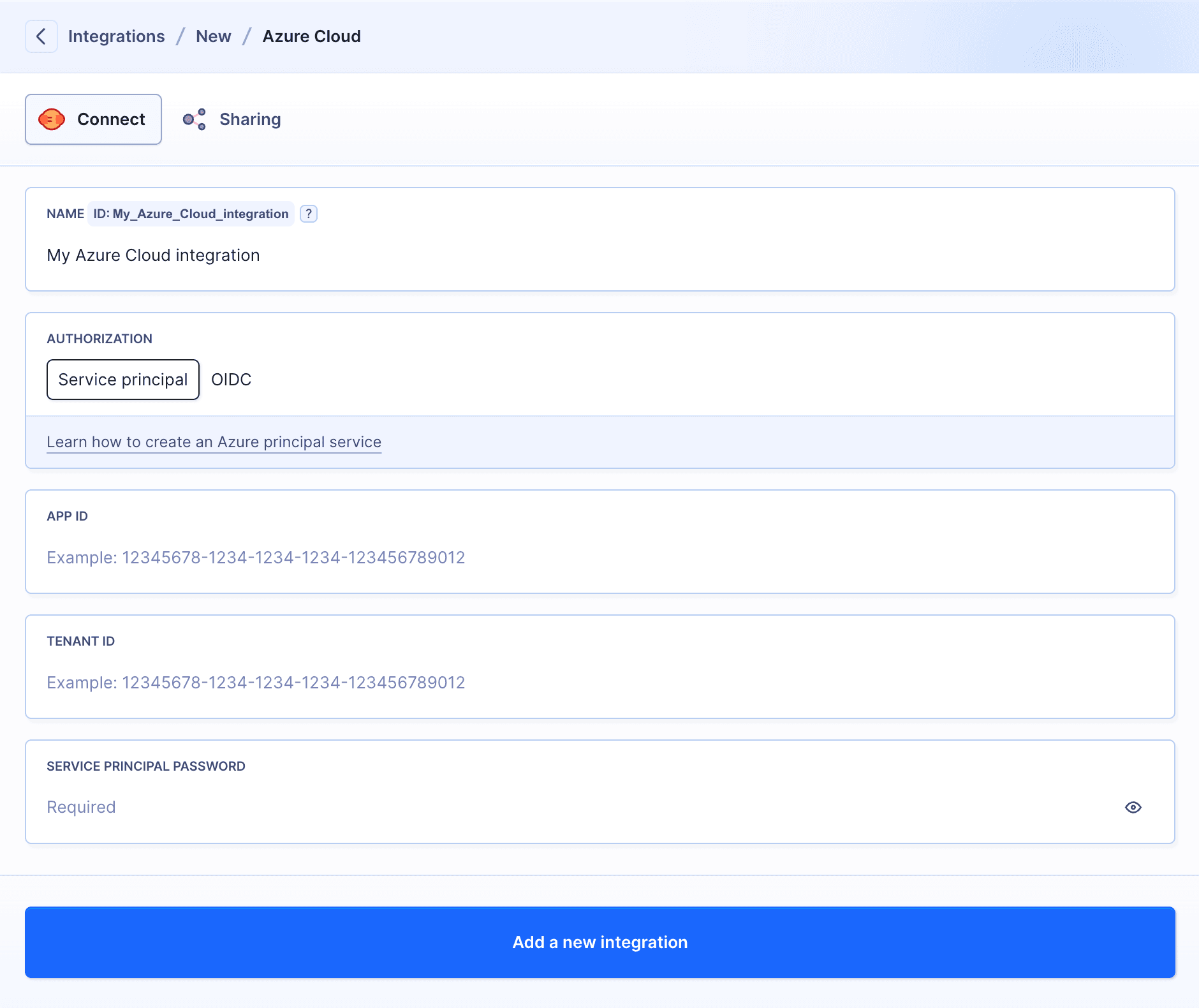 Azure Cloud integration configuration
