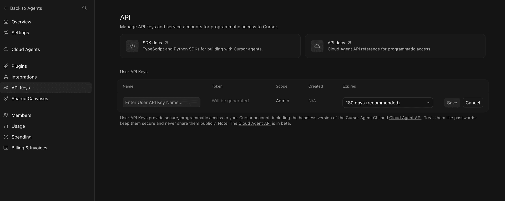 Naming a User API Key and setting its expiration