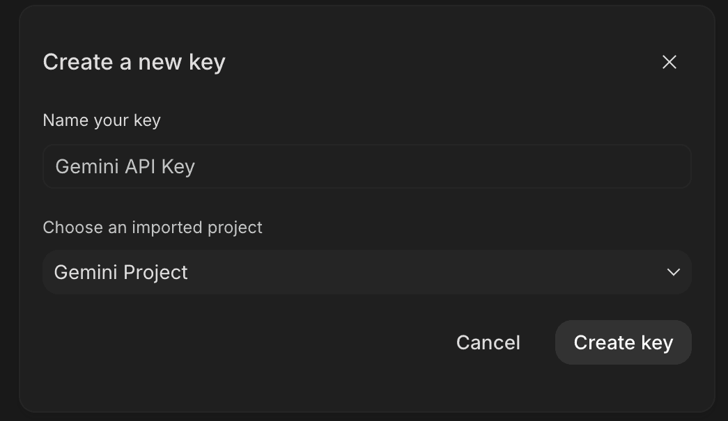 Creating a new API key in Google AI Studio