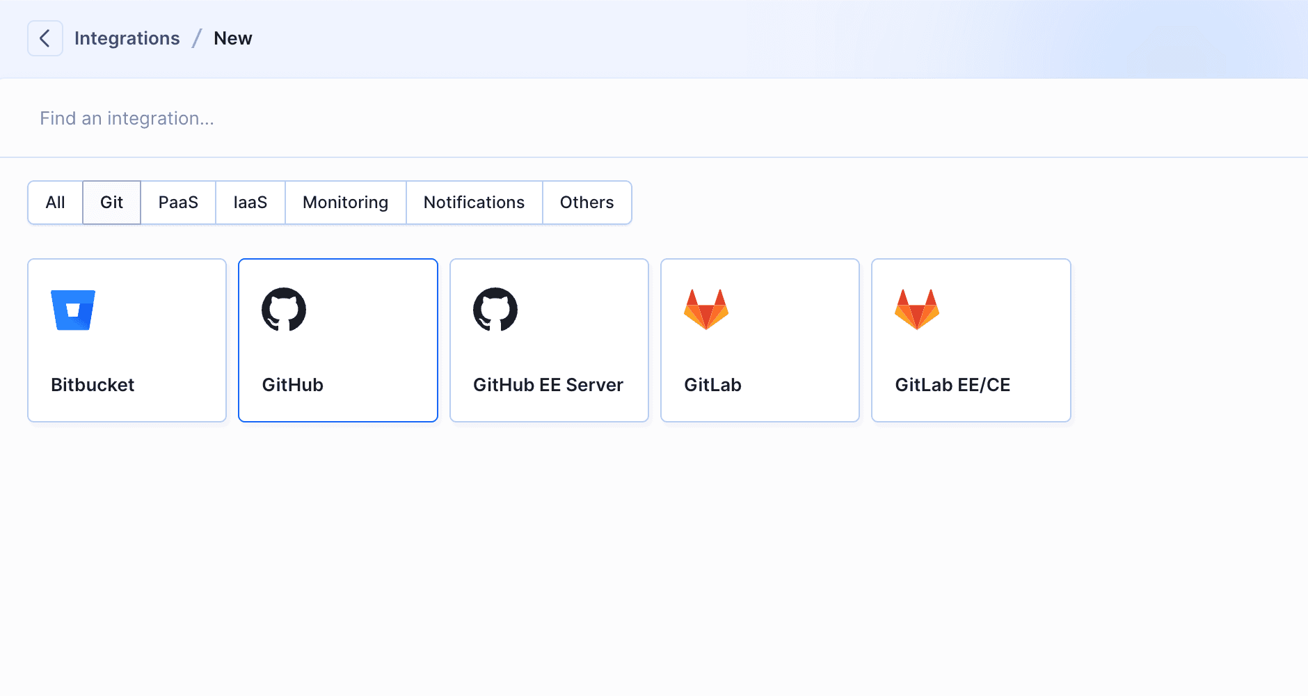 GitHub integration selection
