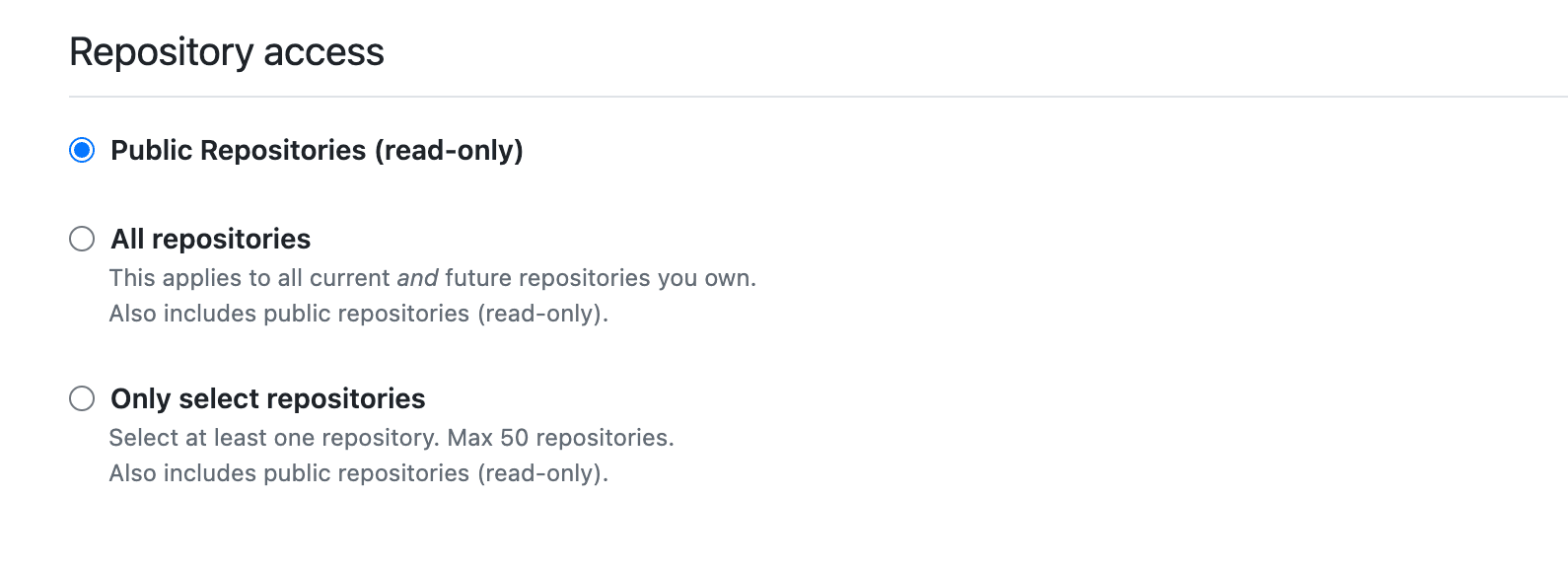 Repository access permissions for token configuration