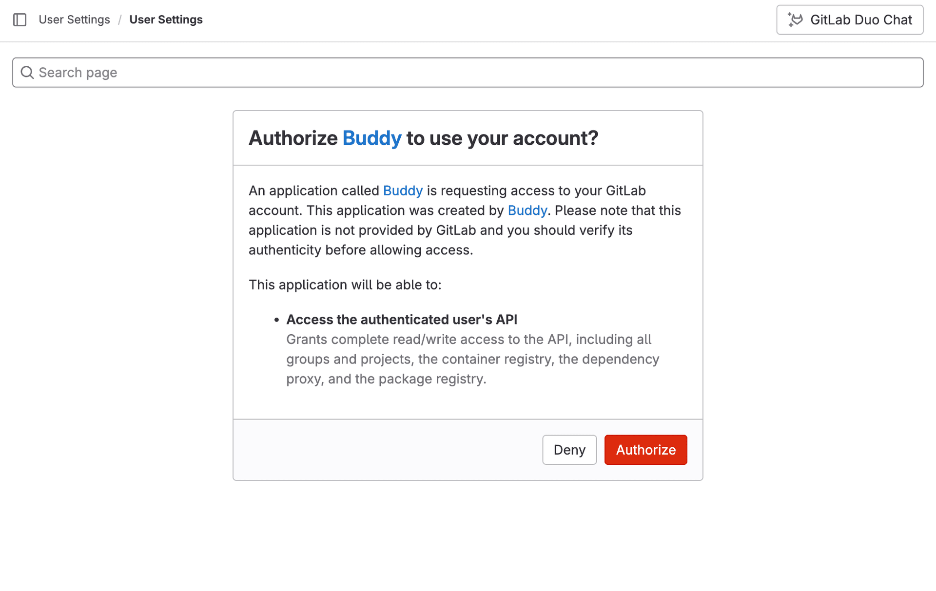 GitLab authorization screen
