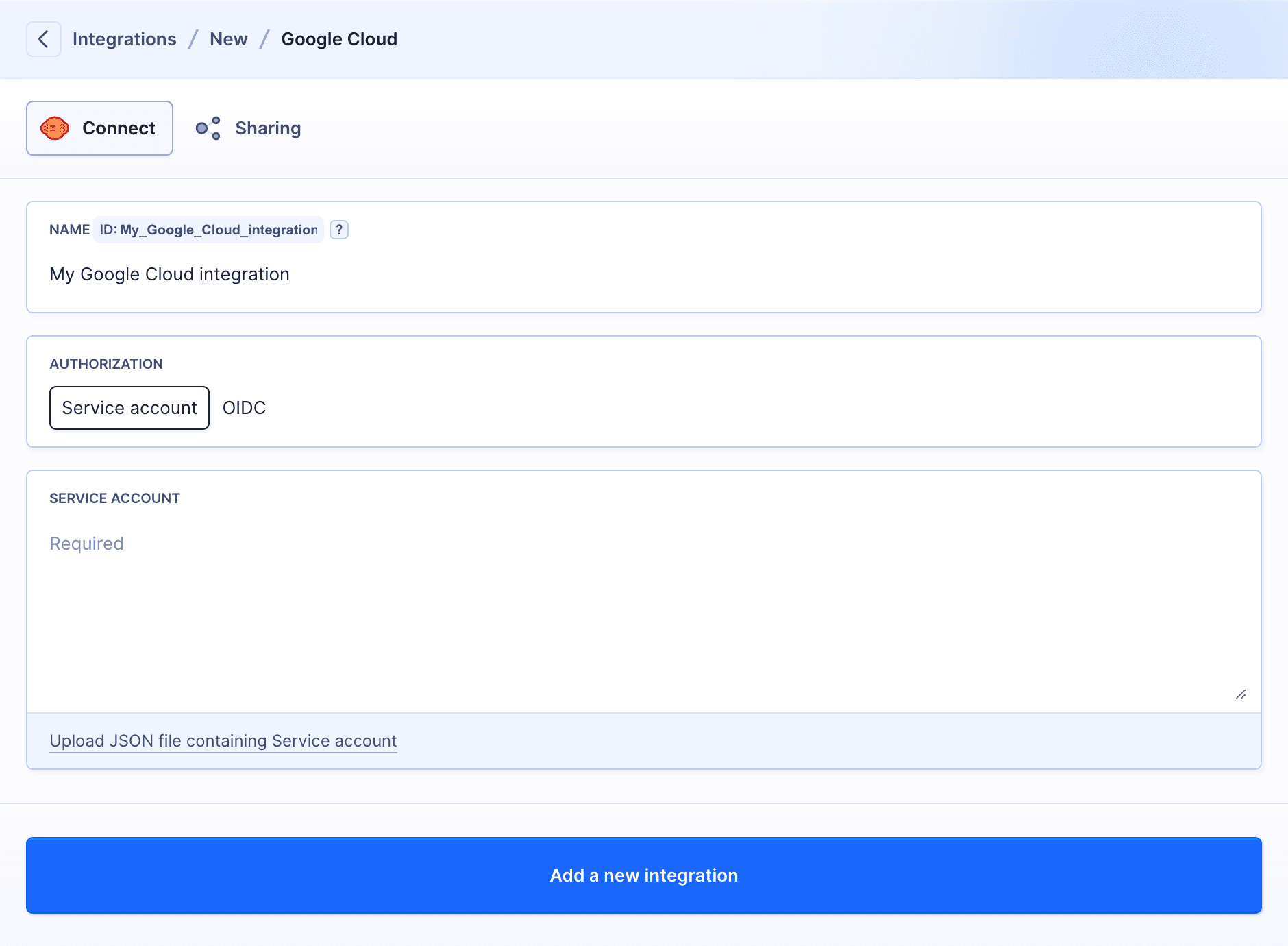 Google Cloud integration configuration