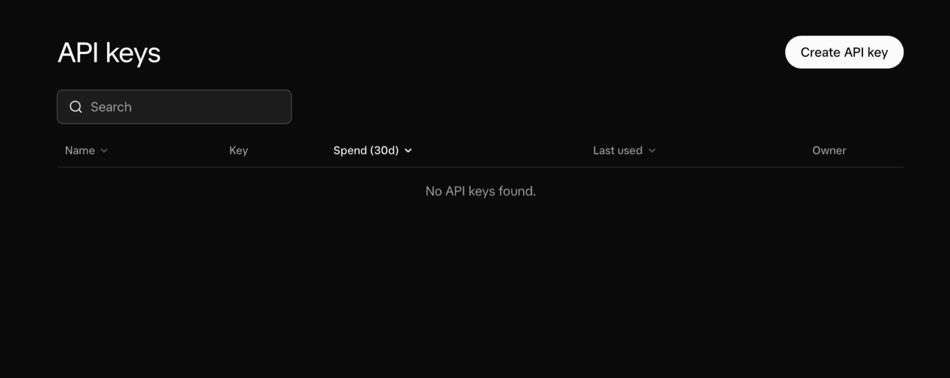 API keys section in the xAI console