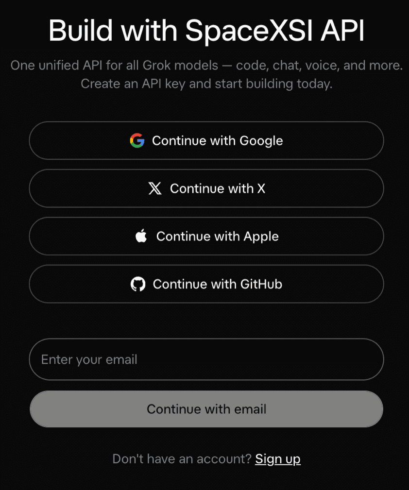 Signing in to the xAI console