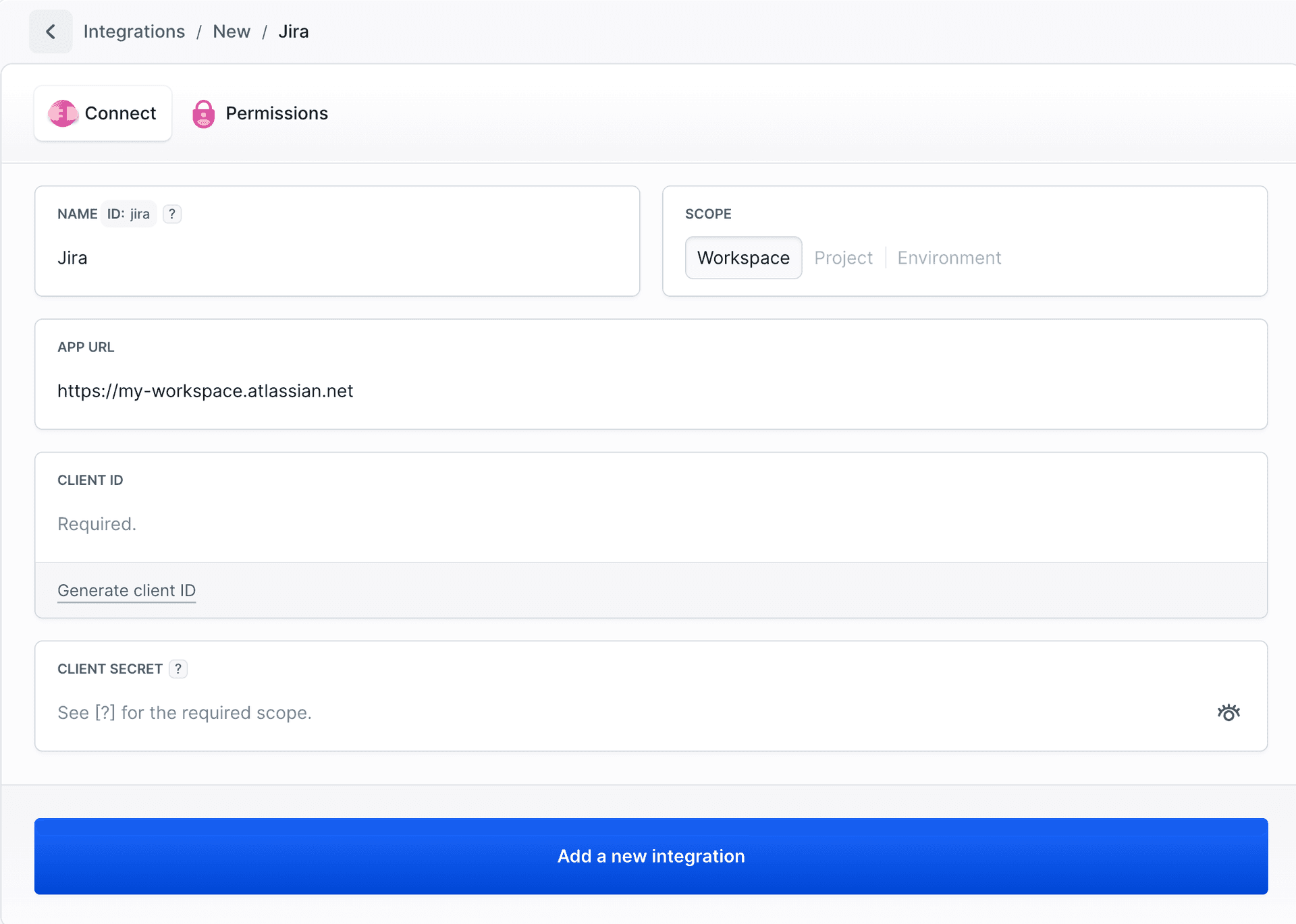 App URL provided and Generate client ID active