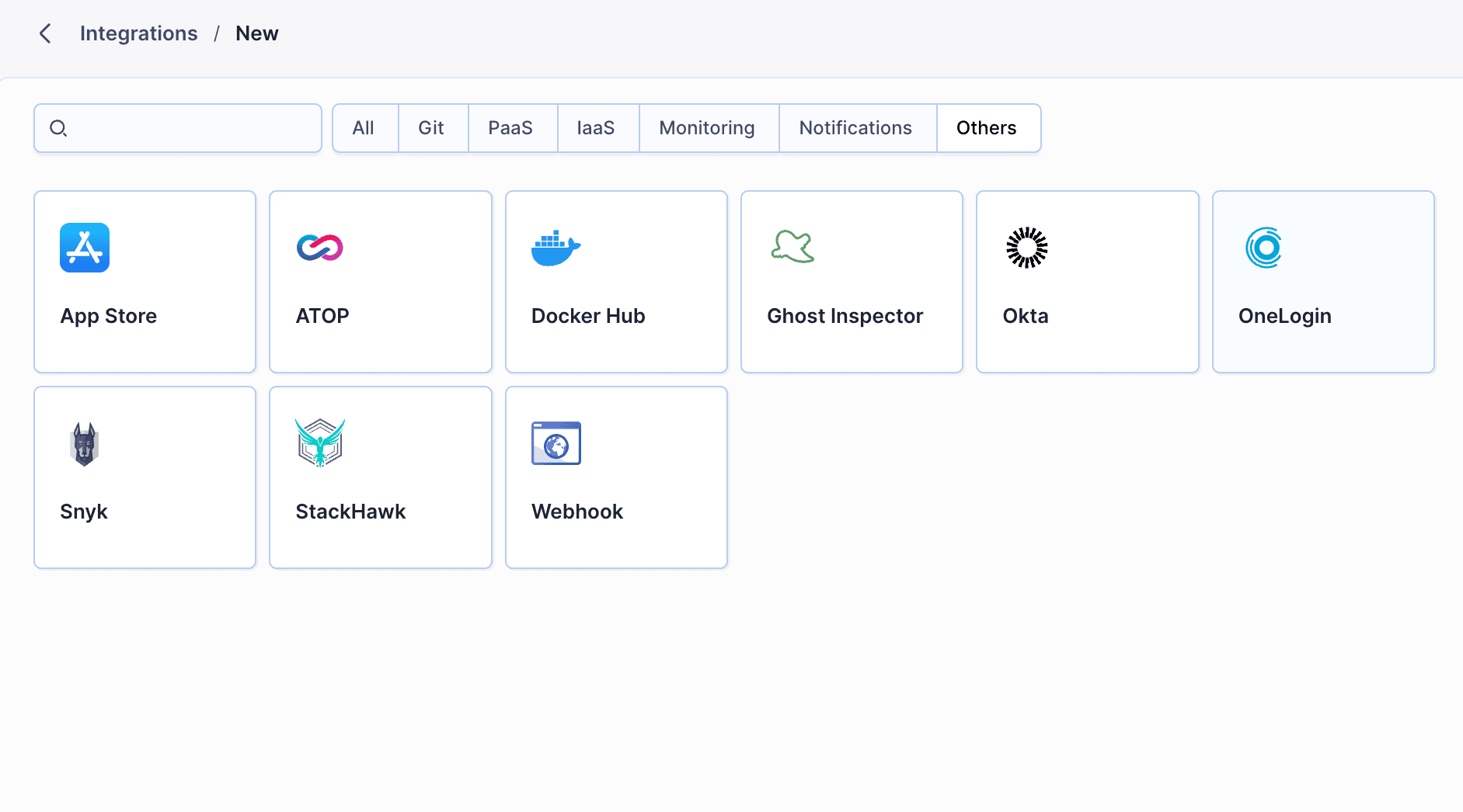 OneLogin integration selection