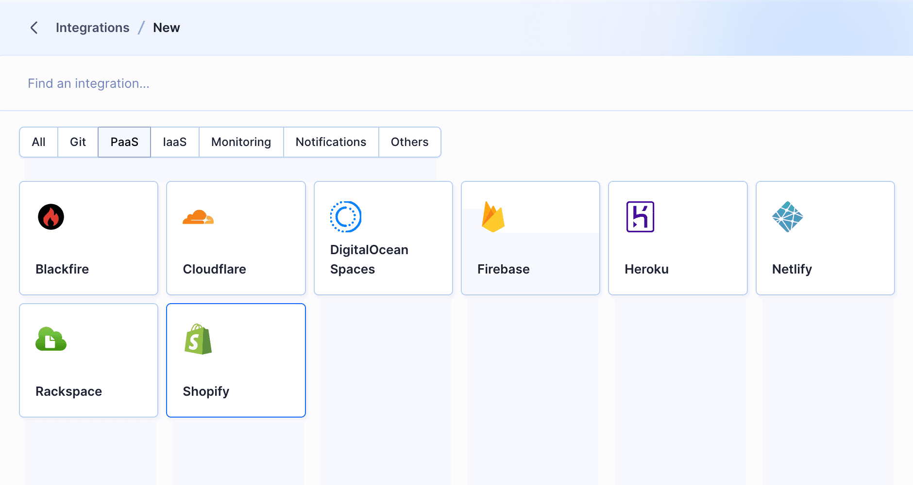 Shopify integration selection