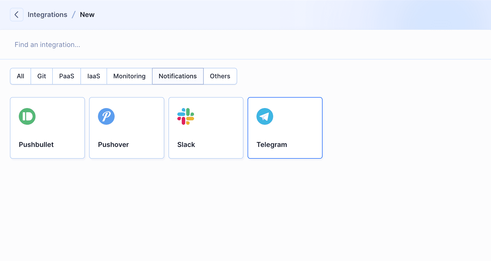Telegram on the integrations list