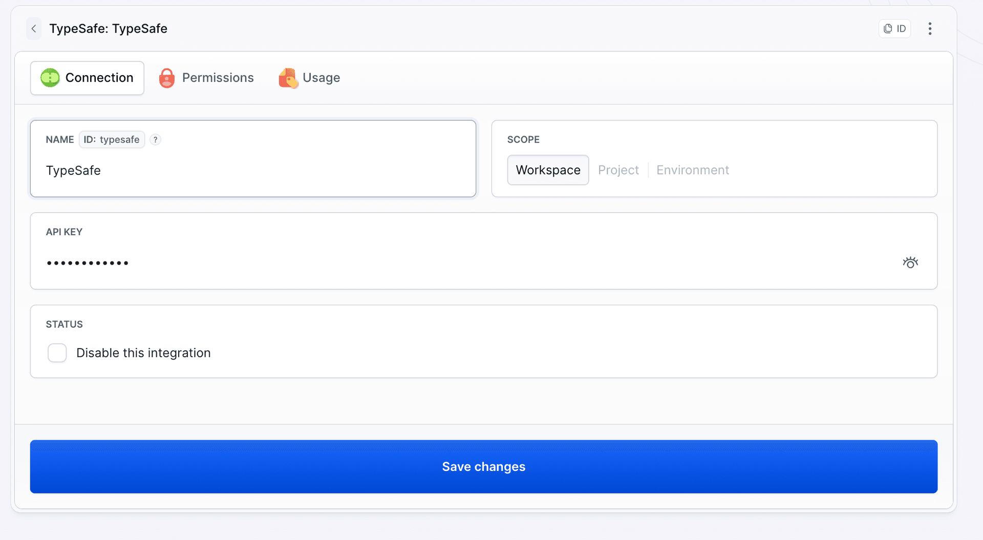 TypeSafe integration with the API key saved