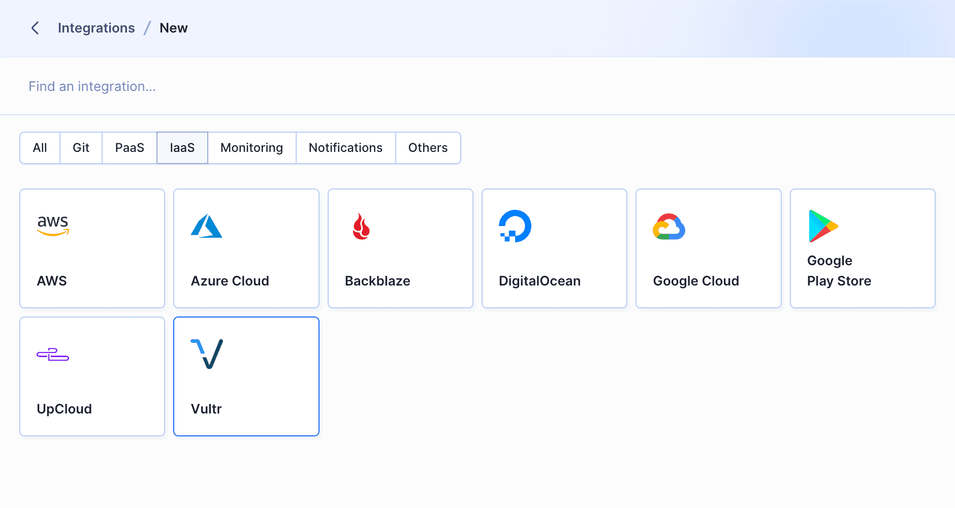 Vultr integration selection