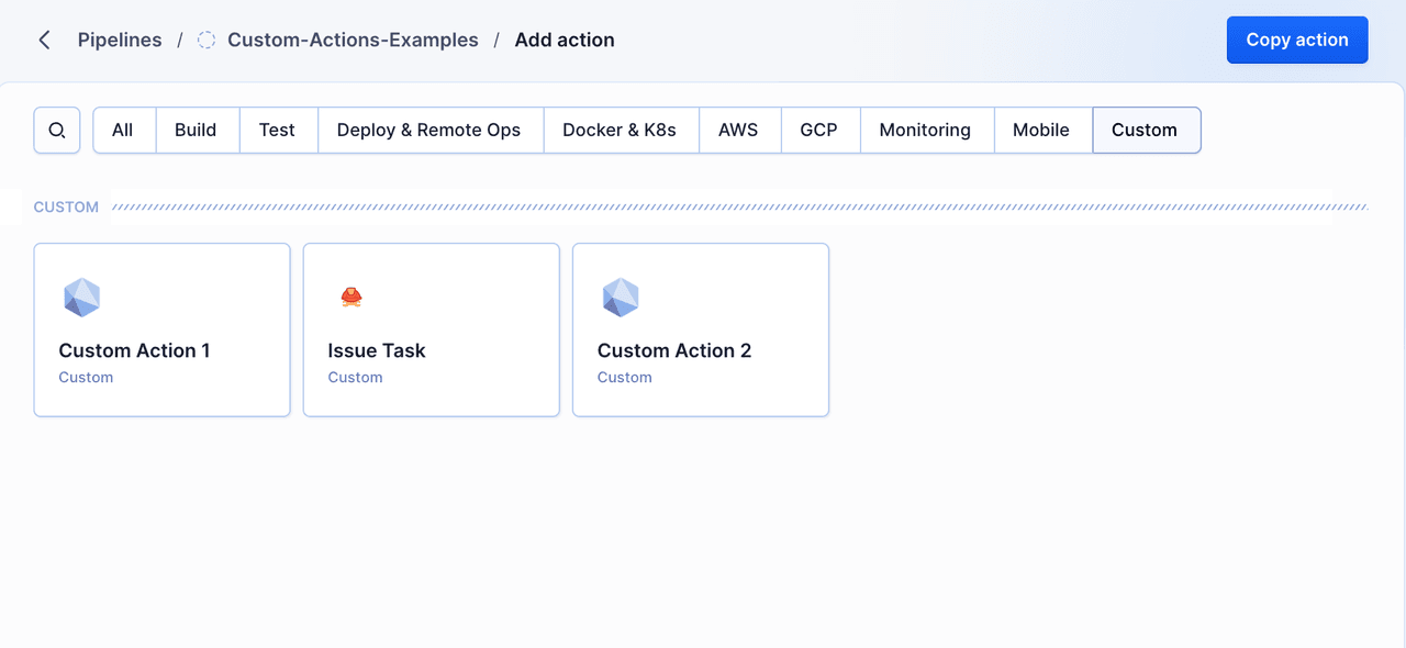 Defining custom action | Docs