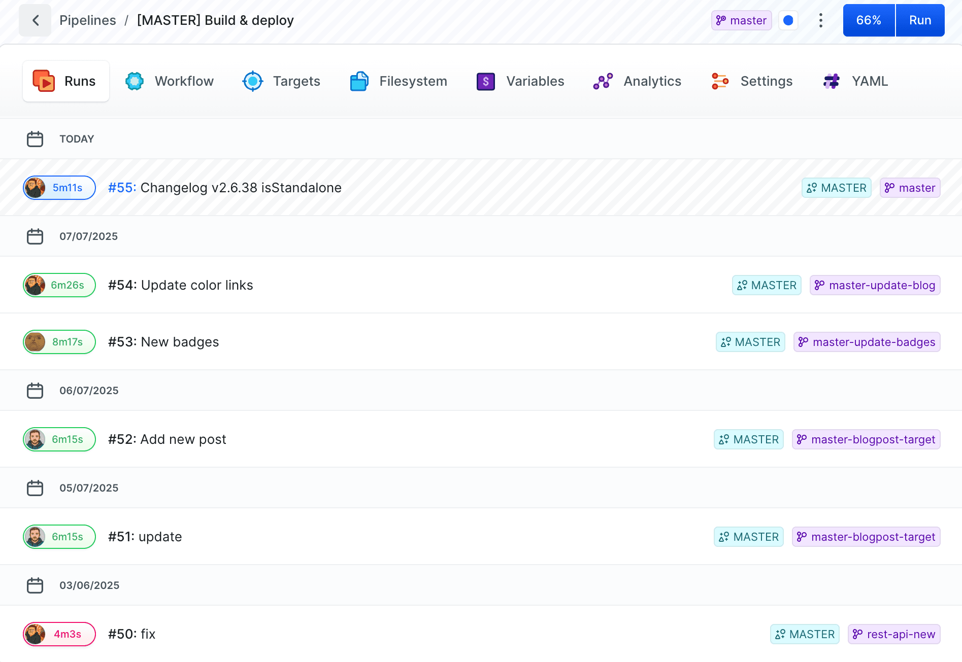 Pipeline execution history