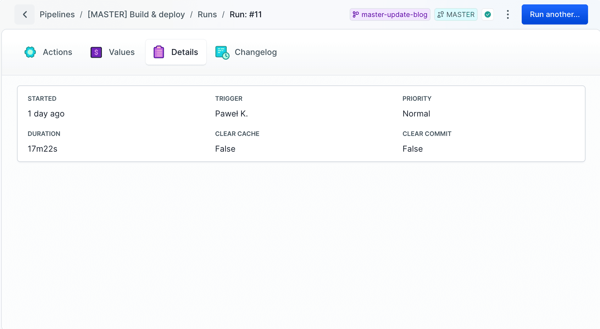 Pipeline execution details
