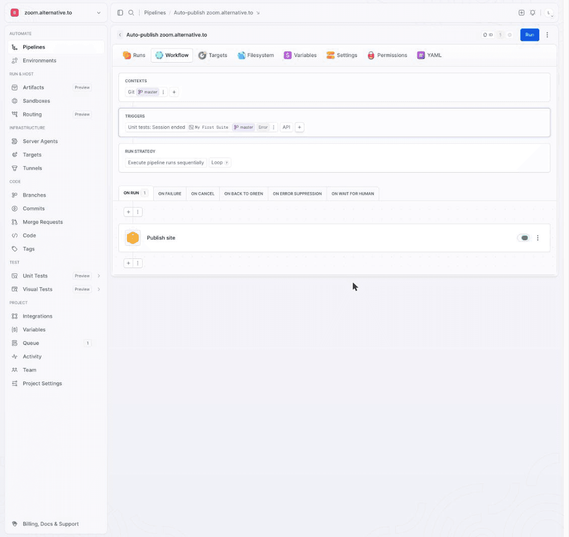 Unit tests trigger in the pipeline workflow