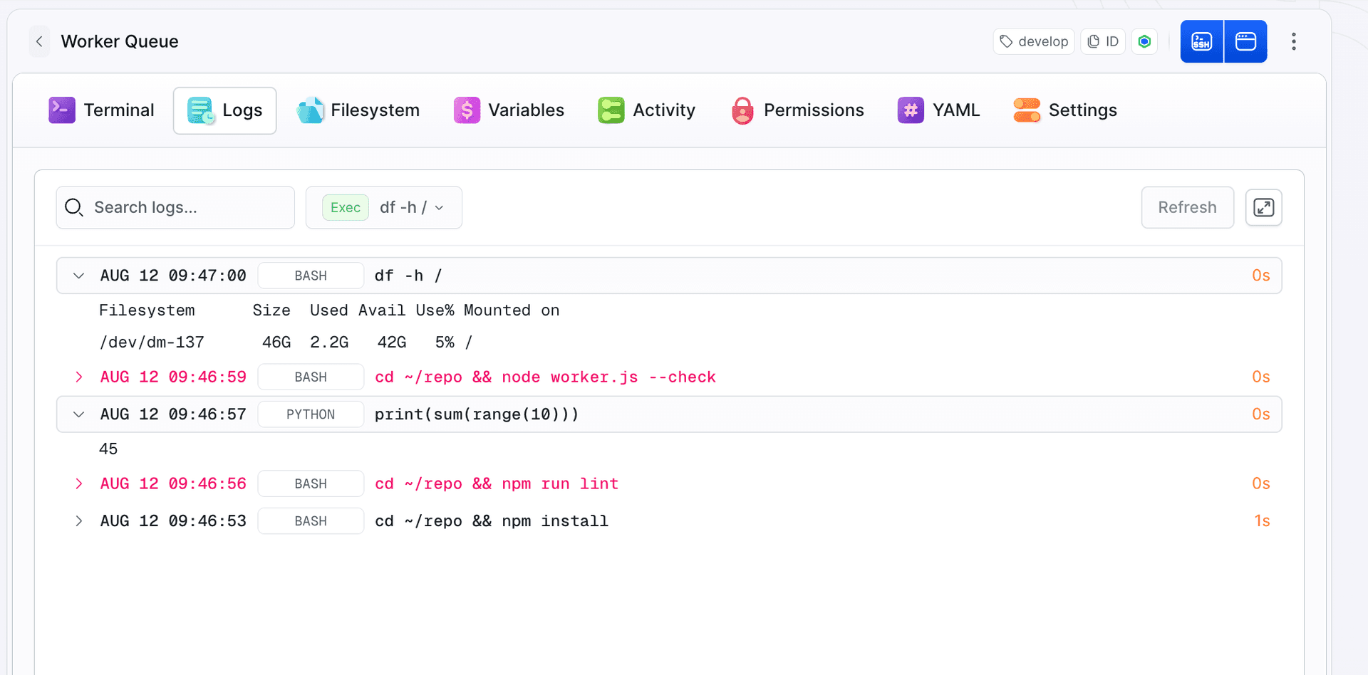Command history
