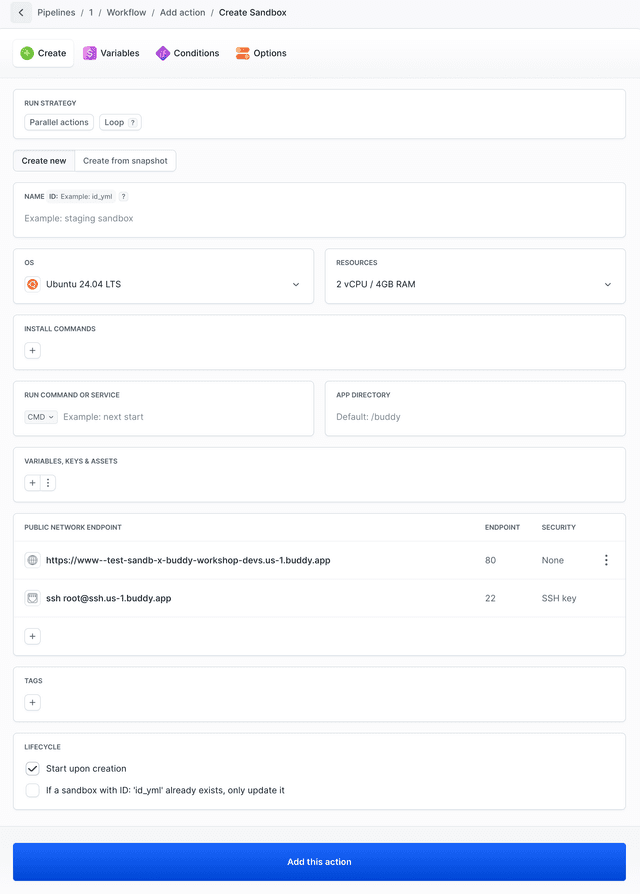 Creating Sandbox in a pipeline | Docs