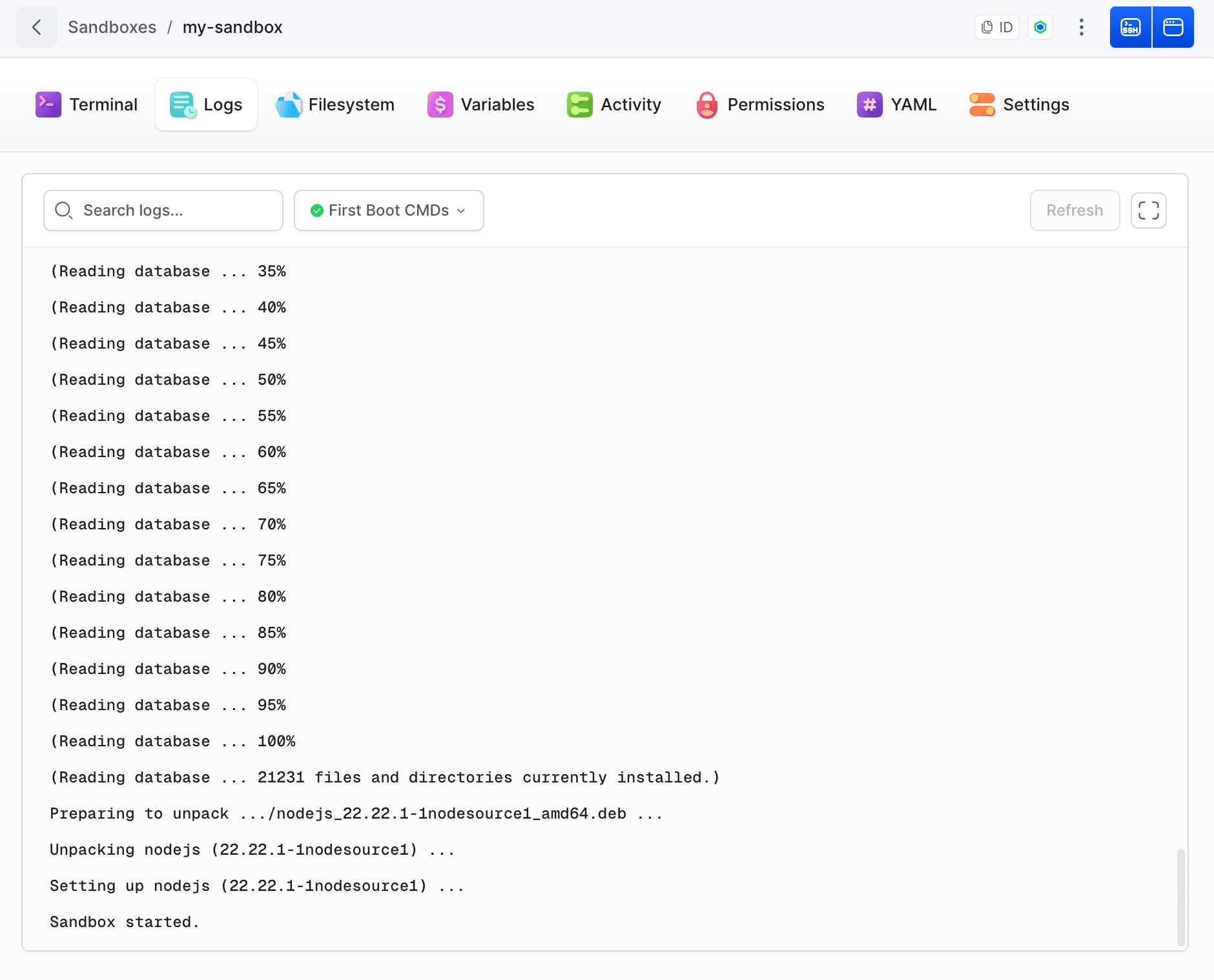Sandbox logs