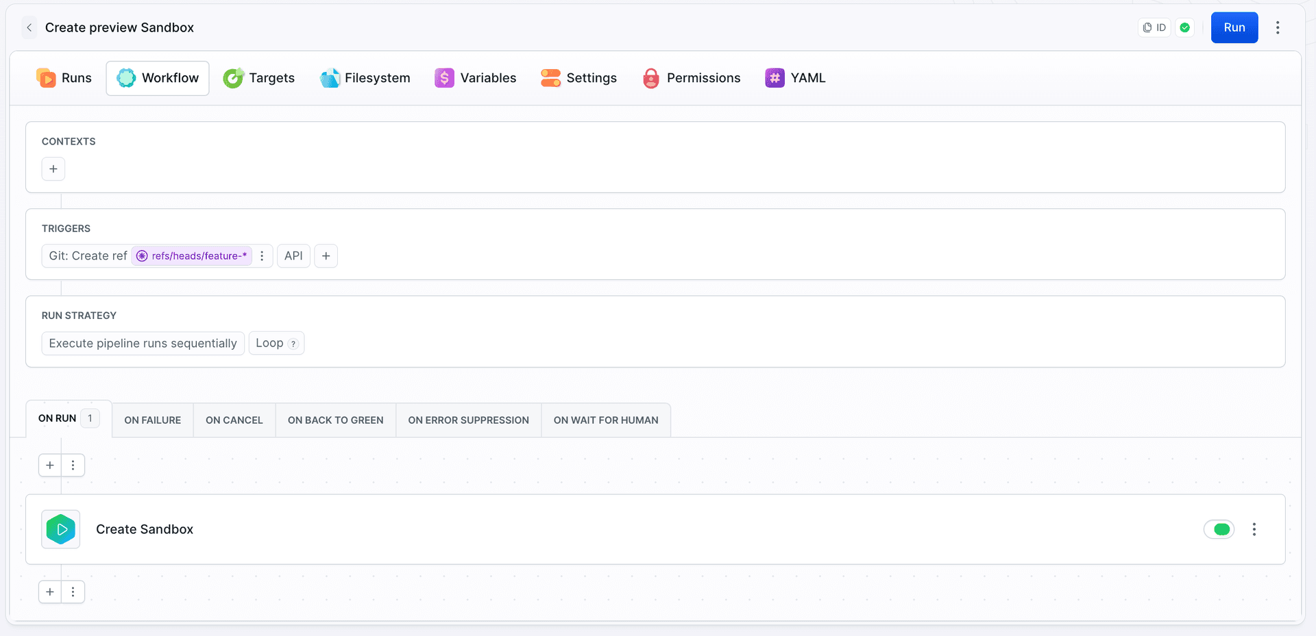 Create preview Sandbox run