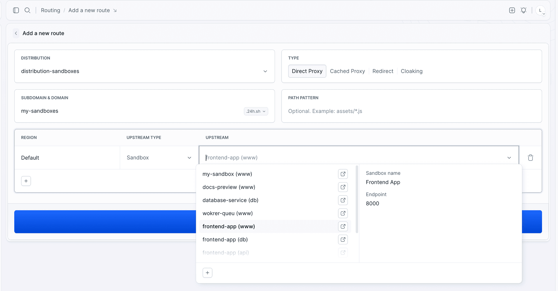 Adding a route pointing at a Sandbox endpoint