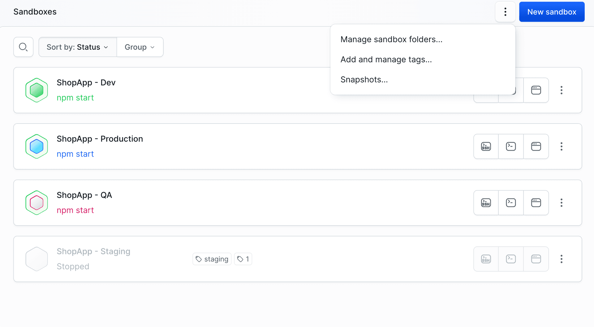 Create snapshot from Sandbox context menu