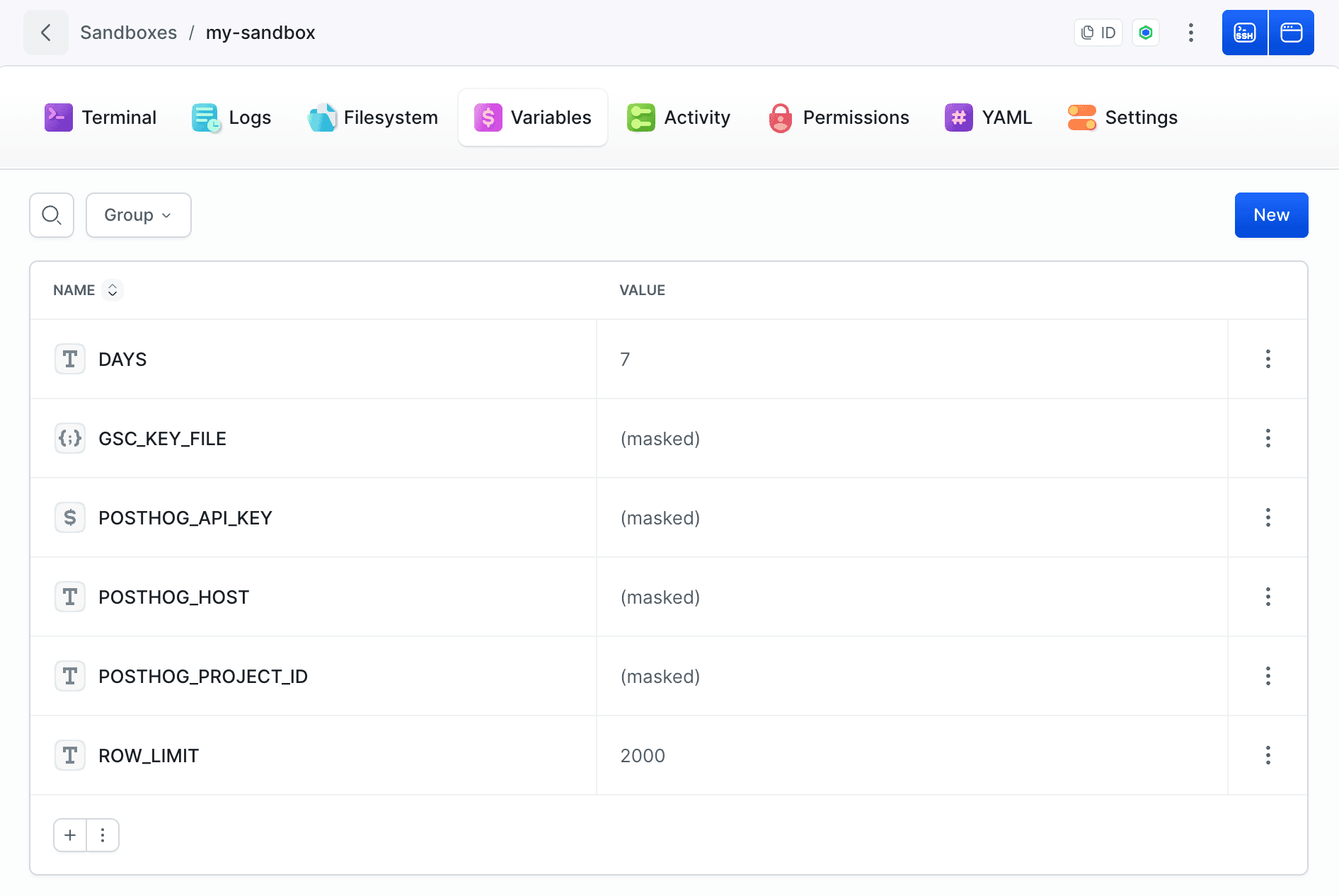Sandbox variables