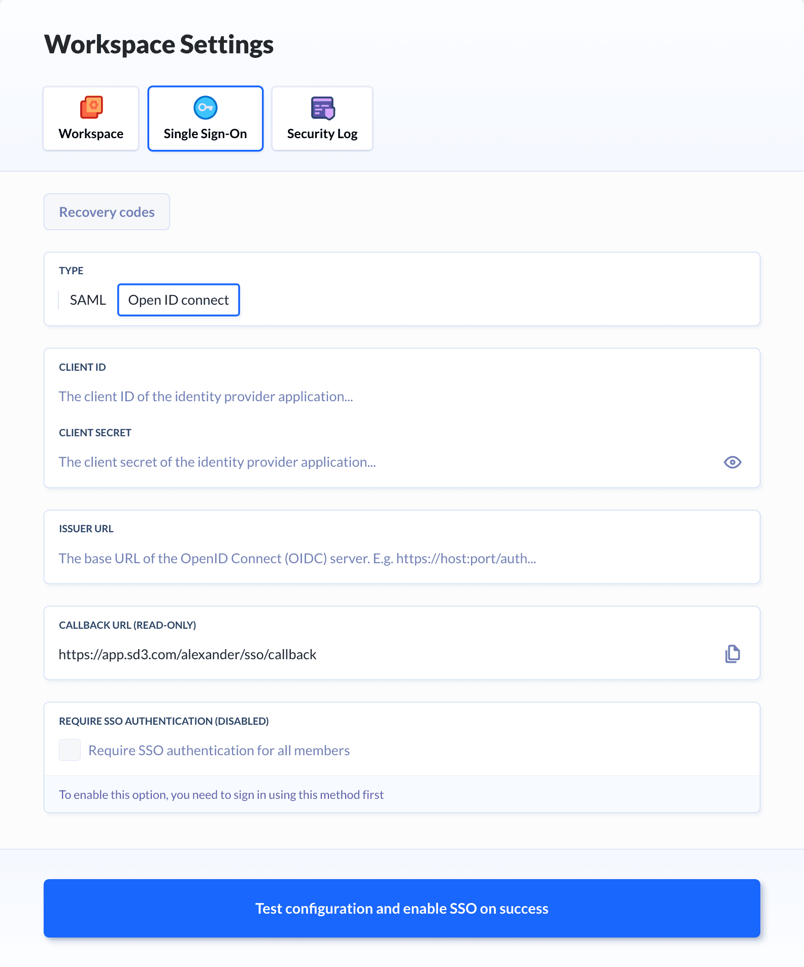 Workspace SSO configuration