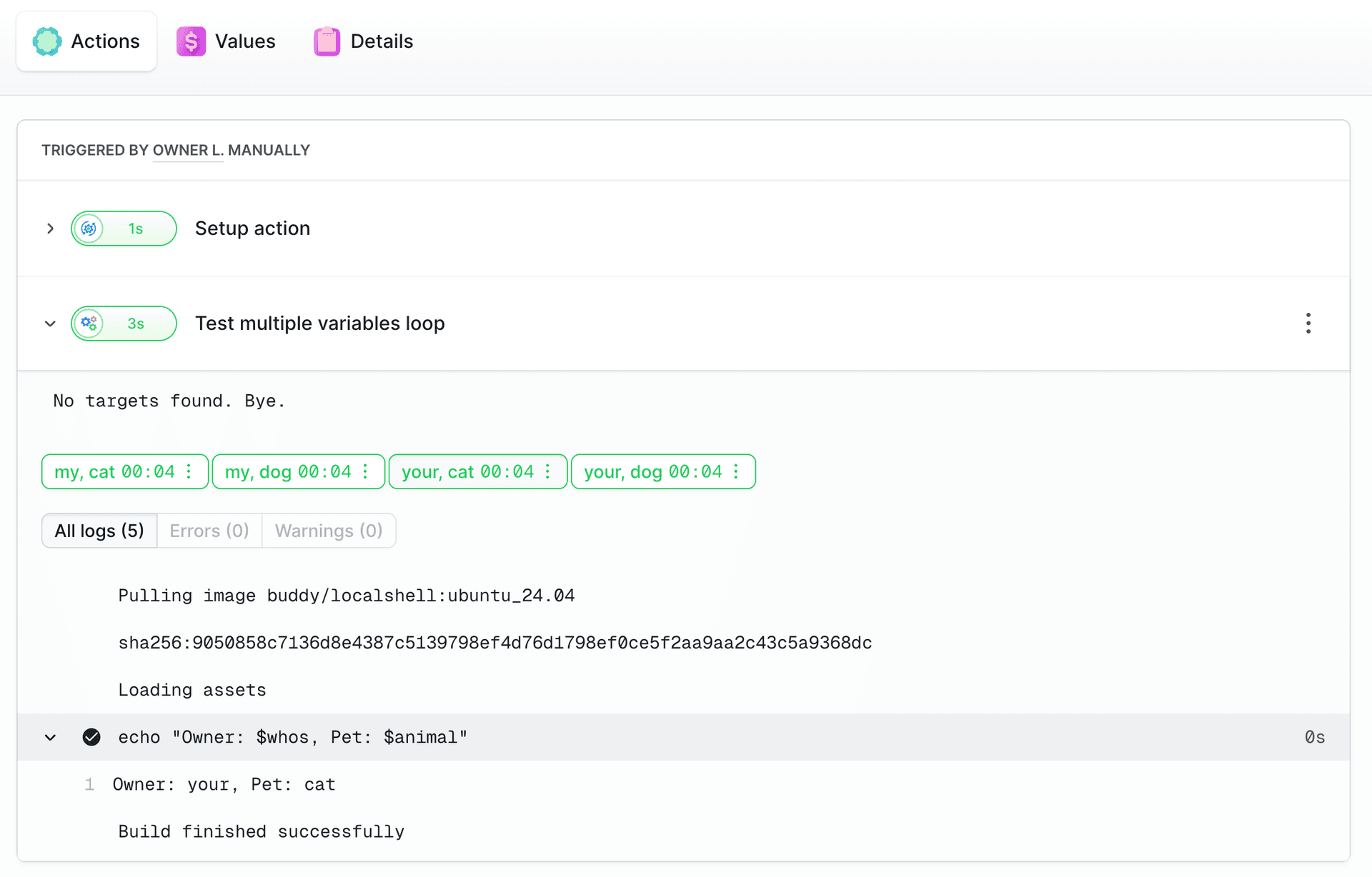 Detail Run action with loops