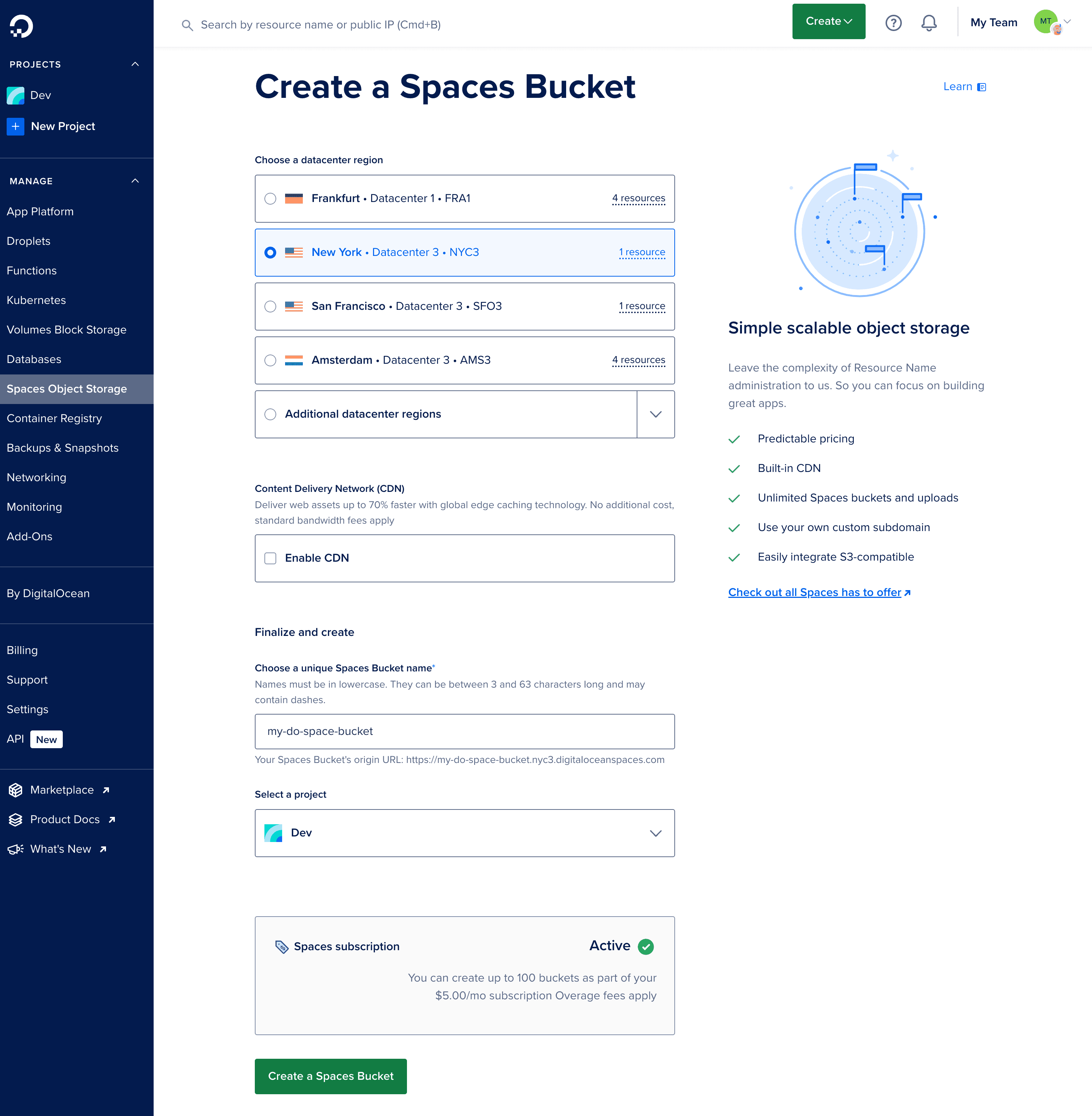 Creating Spaces Bucket