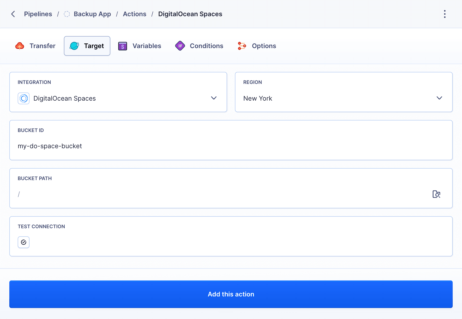 DigitalOcean Spaces action configuration