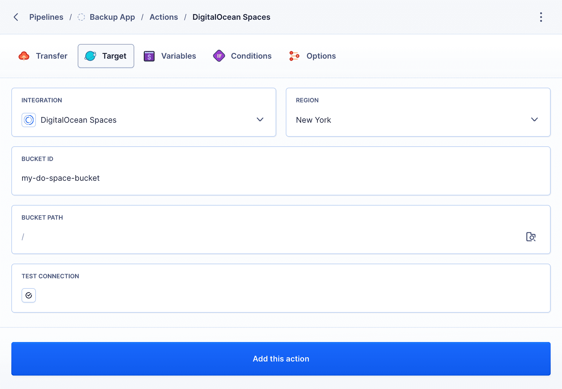 DigitalOcean Spaces action configuration