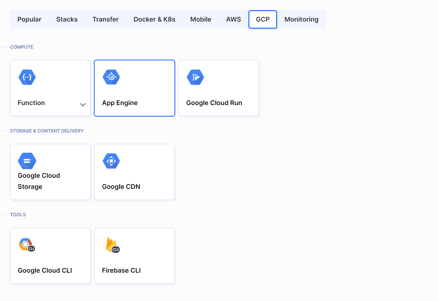 Google Cloud actions in Buddy