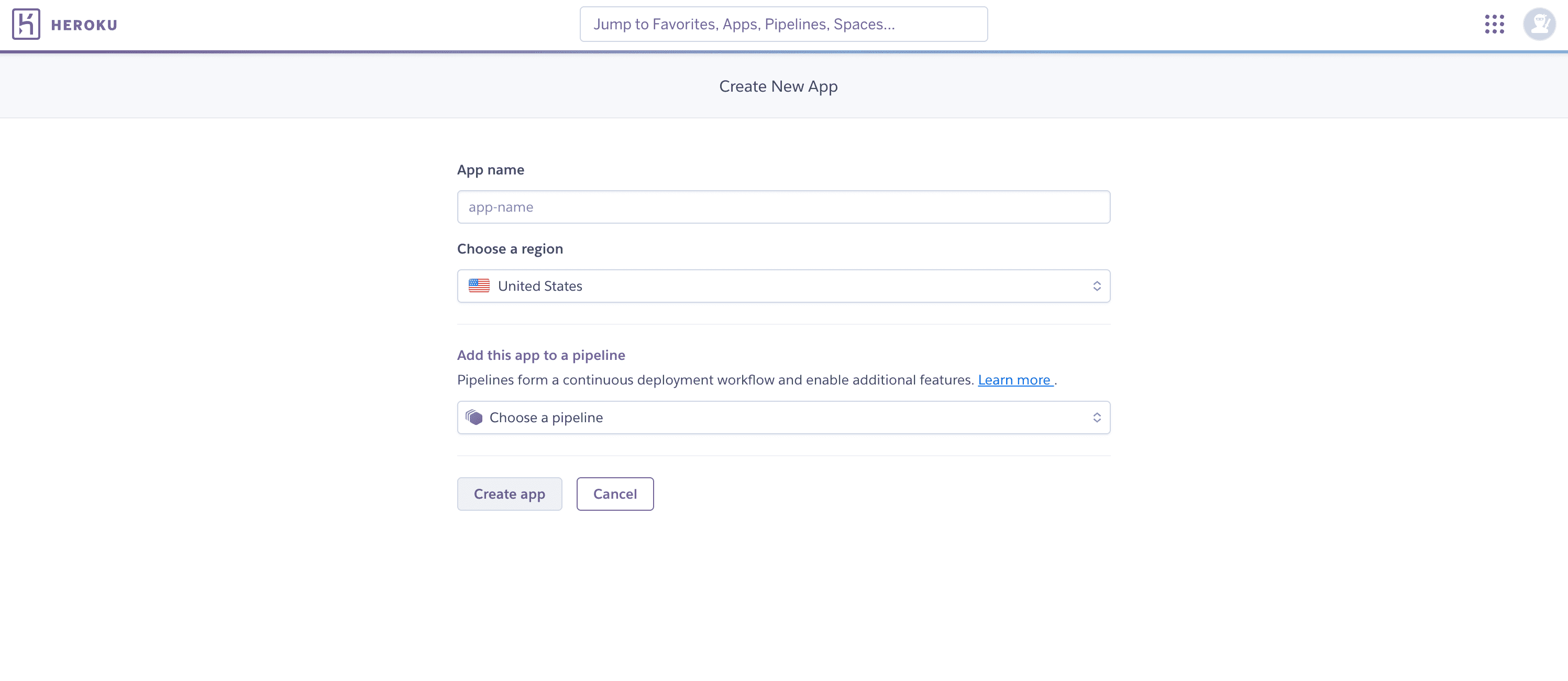 New Heroku app configuration