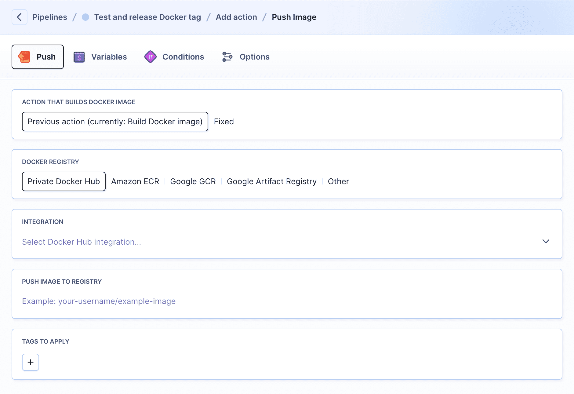 Docker action configuration