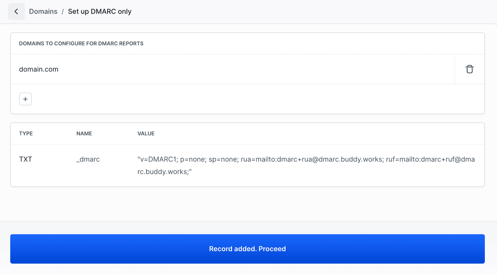 DMARC setup interface for external domains