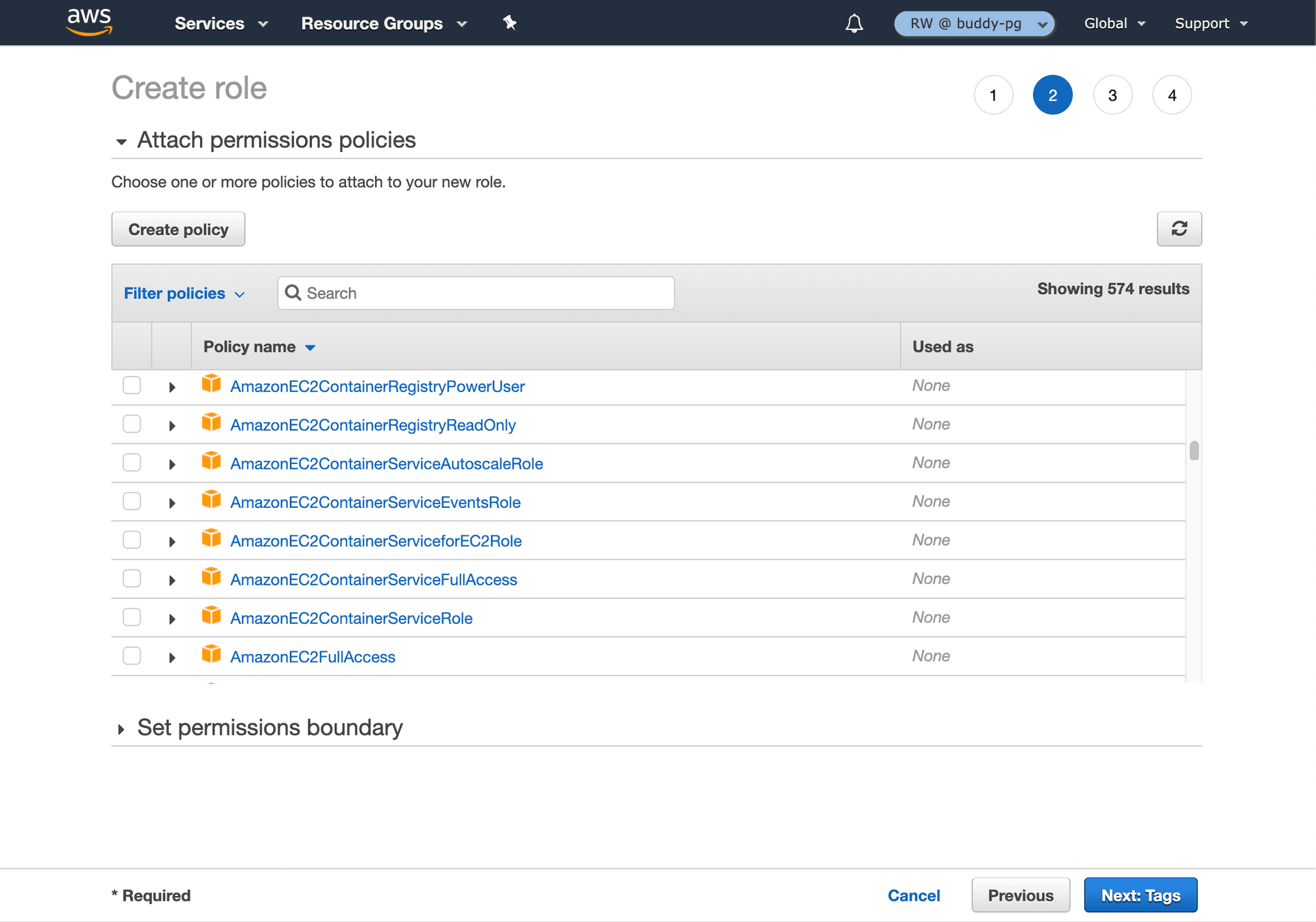 Attaching permissions policies to Buddy