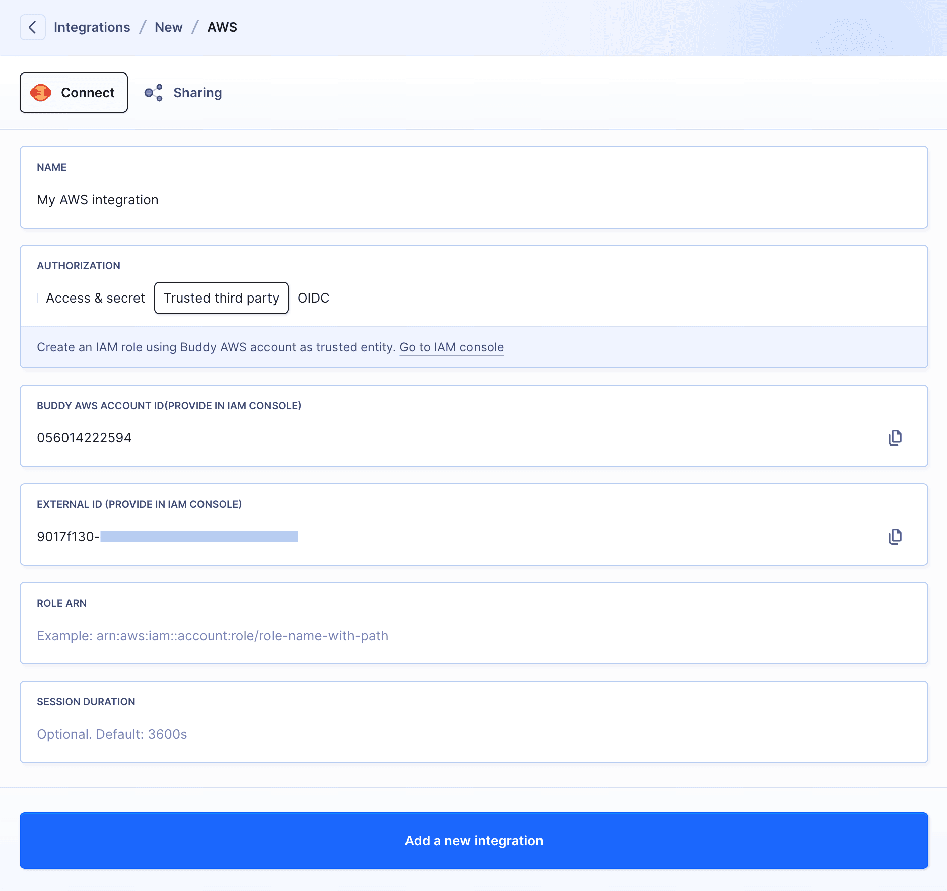 AWS integration configuration