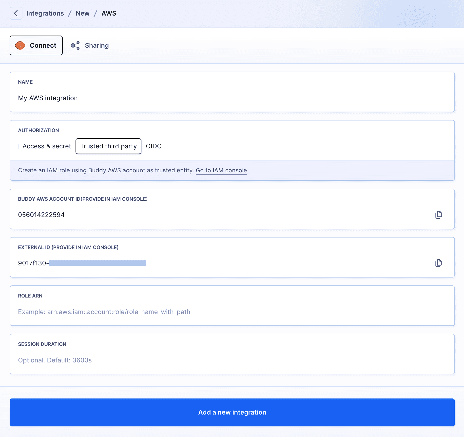 AWS integration configuration